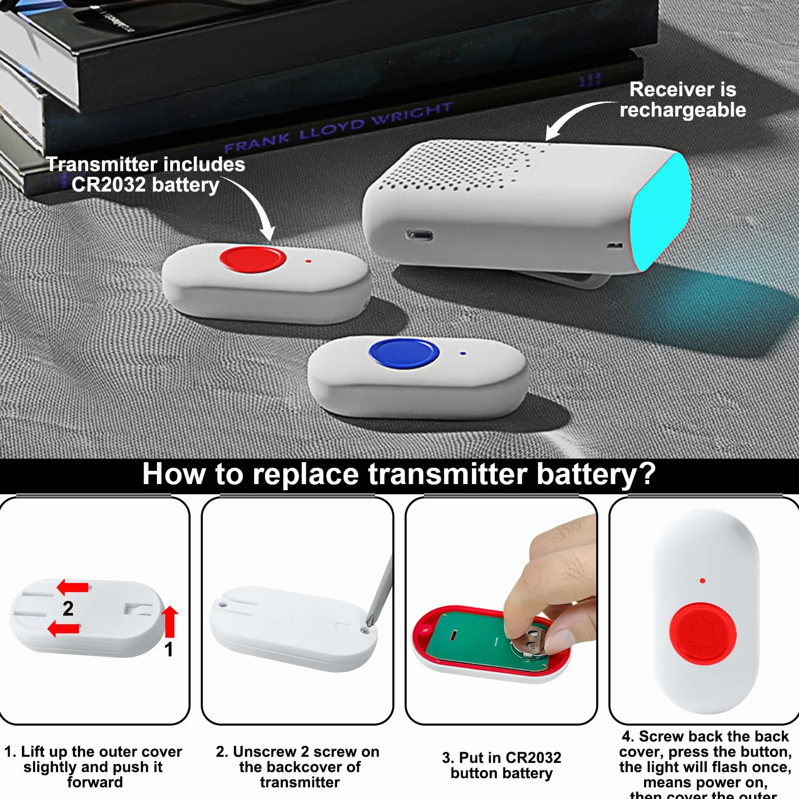 Haus Wireless Mobiler Alarm Notruf Knopf Vibrations Hausnotruf Panikalarm Funkalarm für Senioren-Betreuer für ältere Kinder (2 zu 2)