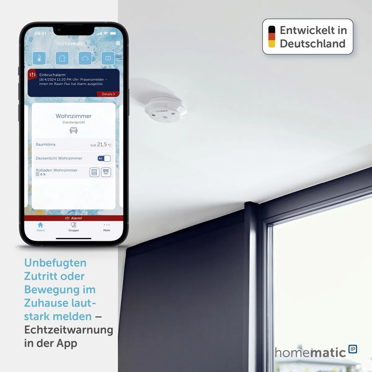 Homematic IP Alarmsirene, Smart Home, kabellose Funk-Innensirene mit App-Funktion warnt hörbar, sichtbar und per Push-Nachricht, 153825A0