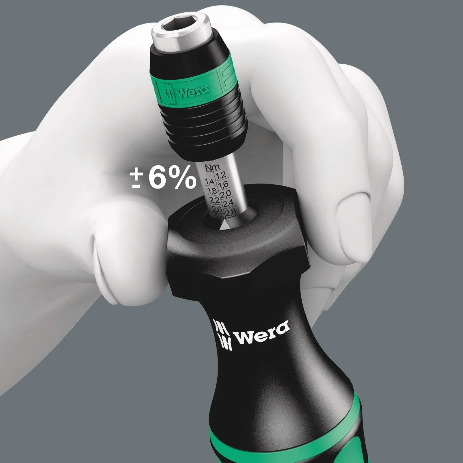 Wera 7441 einstellbarer Drehmomentschraubendreher mit Rapidaptor Schnellwechselfutter, 1/4 Zoll, 1,2-3,0 Nm, Kunststoff