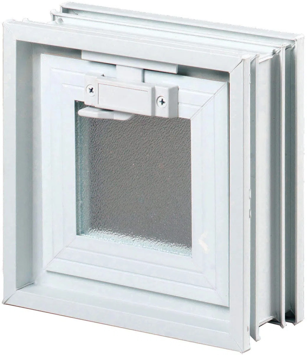 Fuchs Design Lüftungsfenster 299x299x98mm, weiß. Anstatt 1 Glasbaustein im Format 30x30x10cm, mit Fliegengitter