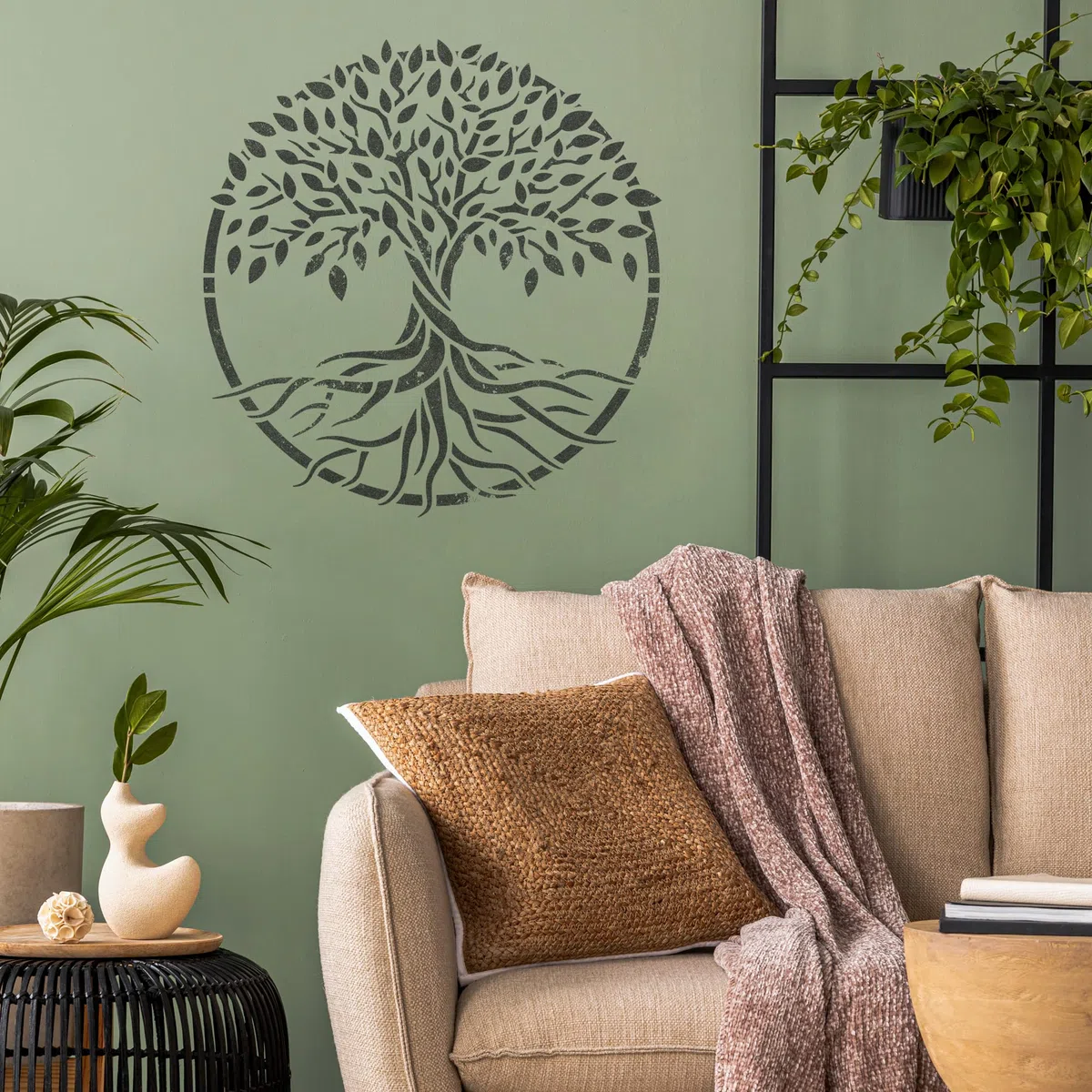 NAKLEO Große Malschablonen 59x95 cm, Baum Leben Kreis Muster, Wiederverwendbare Kunststoff Wandschablone DIY Handwerk, Holz Möbel Boden Stoff
