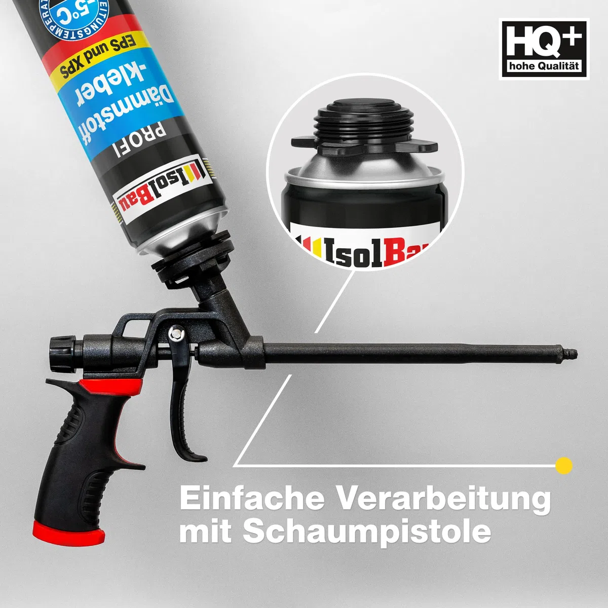 Isolbau B2 Dämmstoffkleber SET - 4 x 750 ml Perimeterkleber, 1 x PU-Schaum-Reiniger & 1x Schaumpistole für EPS & XPS-Platten - 1K PU-Klebeschaum für Fixieren und Isolieren