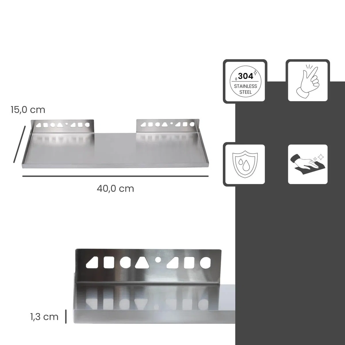 Befliesbare Duschablage Ecke 400mm x 150mm Silber Ablage zum Einfliesen, Edelstahl korrosionsbeständig, Bad Accessoires
