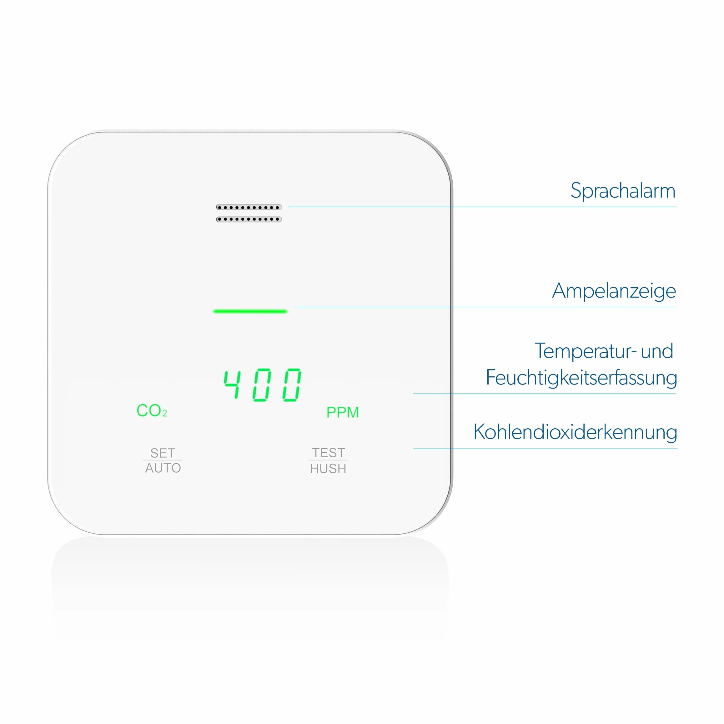 UNITEC CO2 Messgerät, Kohlendioxiderkennung, Temperatur- und Feuchtigkeitserkennung, mit Ampelanzeige und Sprachalarm, CE Kennzeichen