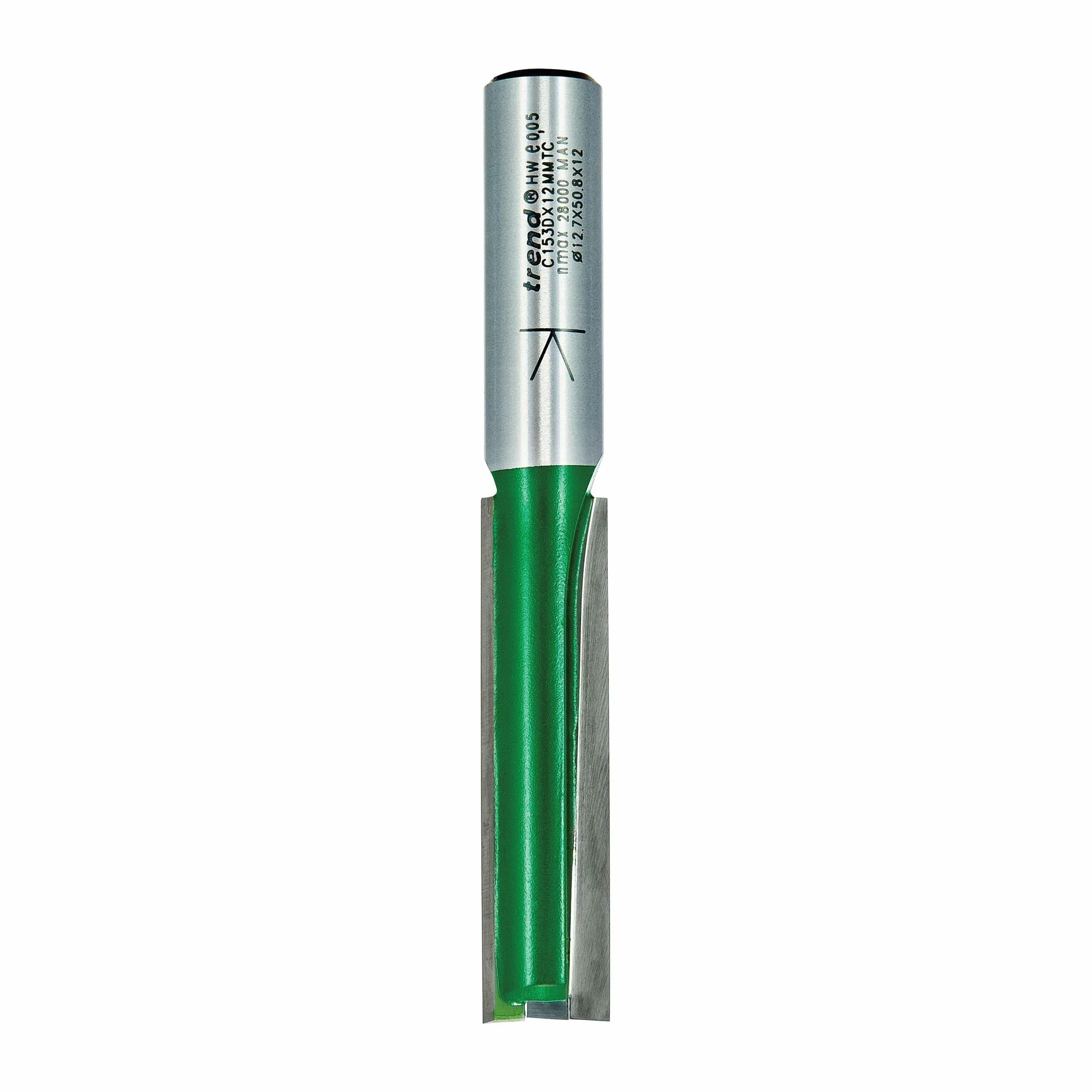 Trend CraftPro Zweischneidiger Spiralnutfräser, 12 mm Schaft, 12,7 mm Schnittdurchmesser & 50 mm Schnittlänge, Hartmetallbestückt, C153DX12MMTC