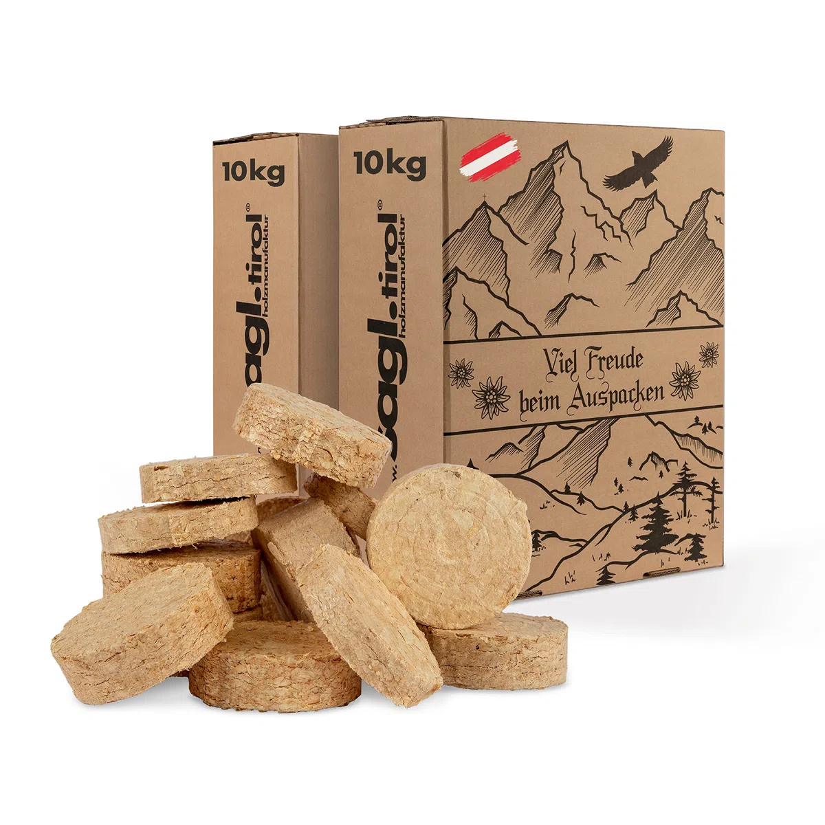 Holzbriketts aus Nadel Holz im Karton I 20 kg I Ø 7cm I 100% Nadelholz aus Österreich Regional und Ökologisch Hergestellt I Natürliches Brikett mit hohem Heizwert I Ohne Bindemittelzusätze