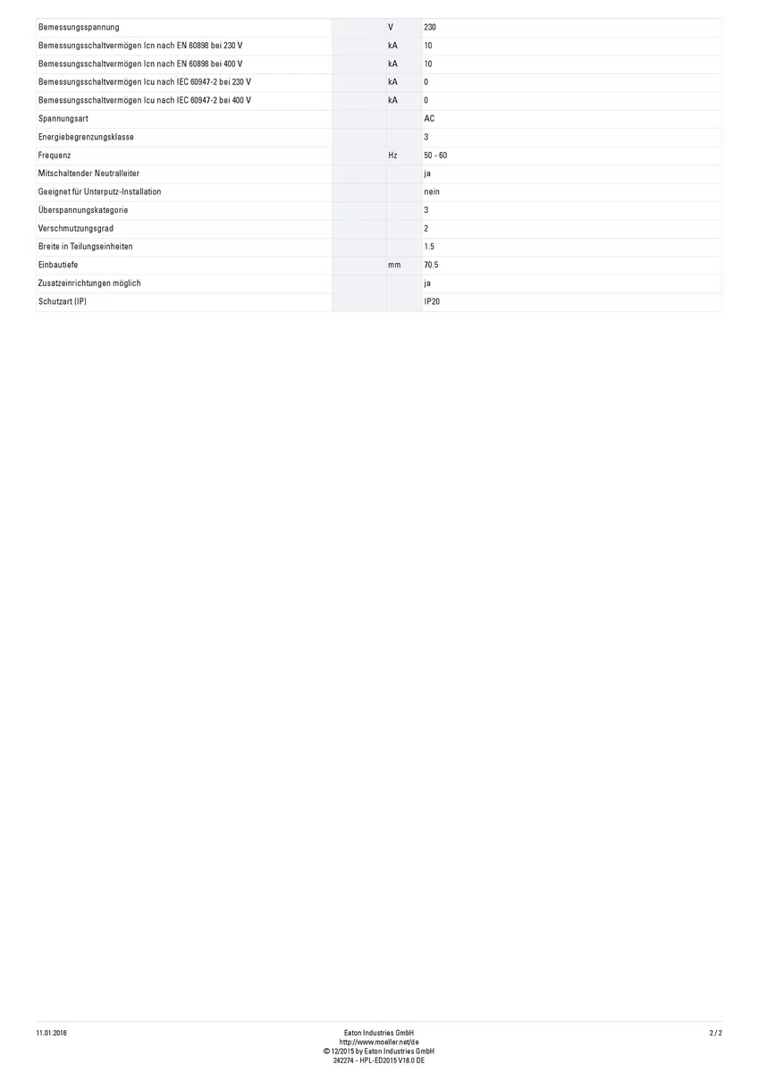Eaton PLSM-C25/1N-MW Leitungsschutzschalter 25A 1P+N 1-polig+N C-Charakteristik LS-Schalter (242274 alt 244802)