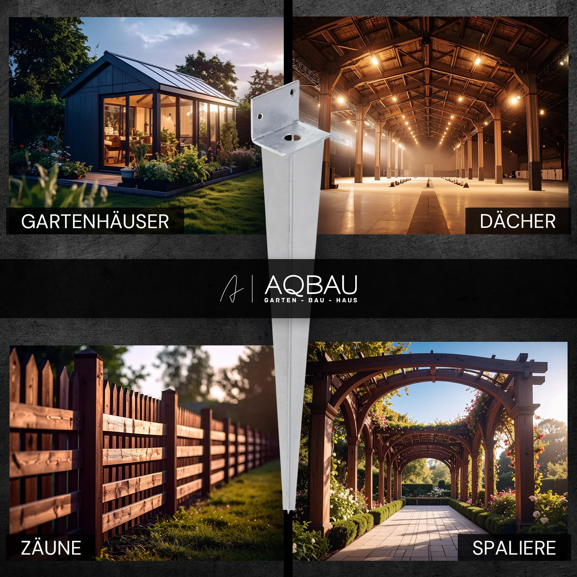 12er Set L-Pfostenträger 40x500 mm zum Einschlagen | Einschlaghülse aus feuerverzinktem Stahl, Bodenanker für Holzpfosten, Zaun, Carport, Pergola und Gartenbau