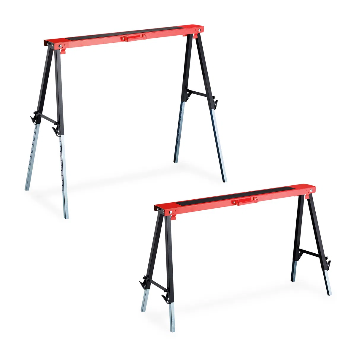 Relaxdays Arbeitsbock, 2er Set, 12-Fach höhenverstellbar, belastbar bis 150 kg, faltbar, Tragegriffe, Klappbock, rot