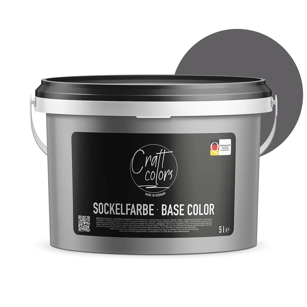 Craft colors Sockelfarbe 5L Schiefer | hochwertige Farbe für Beton, Mauerwerk, Kellerwand, Fassade & Dachflächen | Nassabriebklasse 1 | Made in Germany | Wetter & UV-Beständig