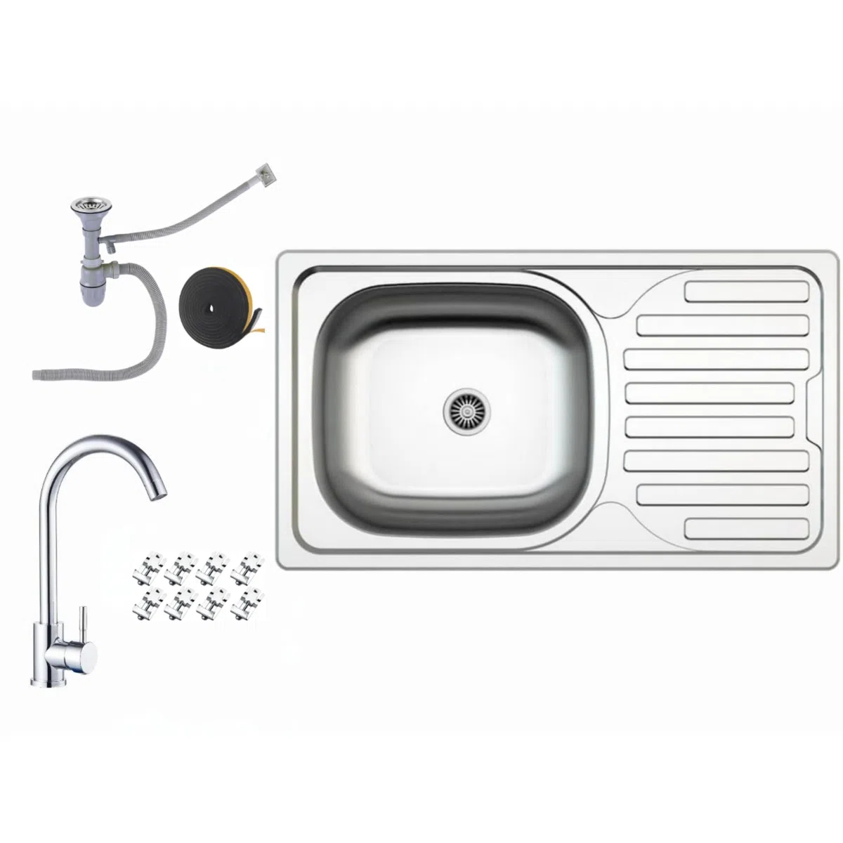 Faizee Home | Edelstahlspüle 76x44 cm – Hochwertige Einbauspüle für die Küche | Mit Armatur & Siphon-Set | Pflegeleichtes Spülbecken für moderne Küchen