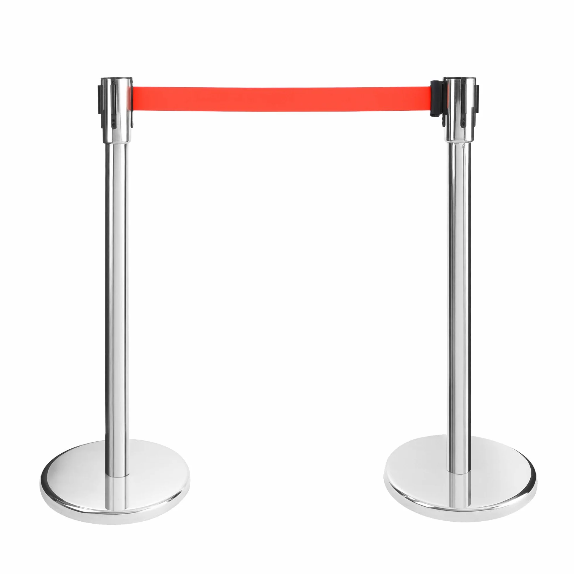 Arebos Personenleitsystem | 2 Stück | Absperrständer | Absperrpfosten | Absperrung ausziehbar | Absperrband ausziehbar | Rot | 190 cm | Edelstahl