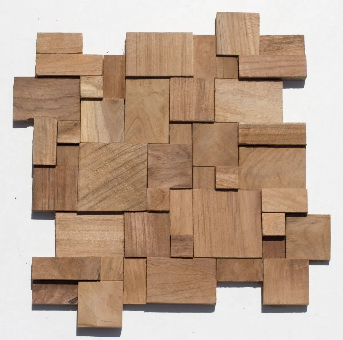 HO-011-1 Teakholz Mosaikfliese auf Netz Wandverblender Wandverkleidung Holz Design Wand-Deko Wood Wall Panel - Fliesen Lager Stein-mosaik Verkauf Herne NRW