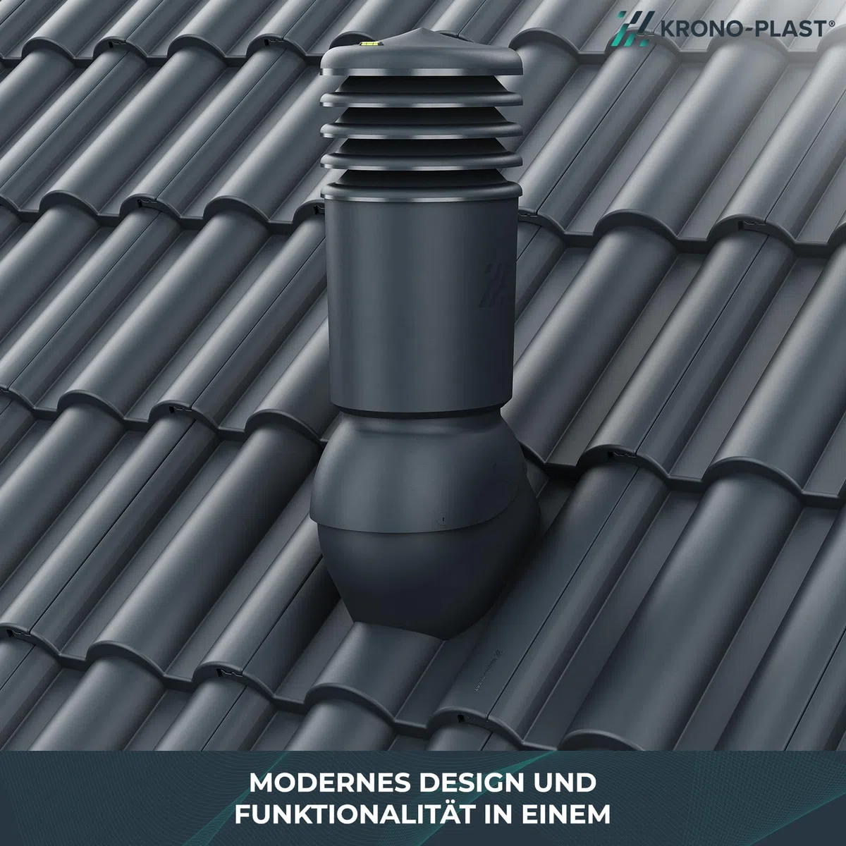Entlüfterkamin Hivent 125mm mit Isolierung für Betondachziegel Braas Taunus Pfanne - Doppelrömer Dachentlüftung Schiefergrau