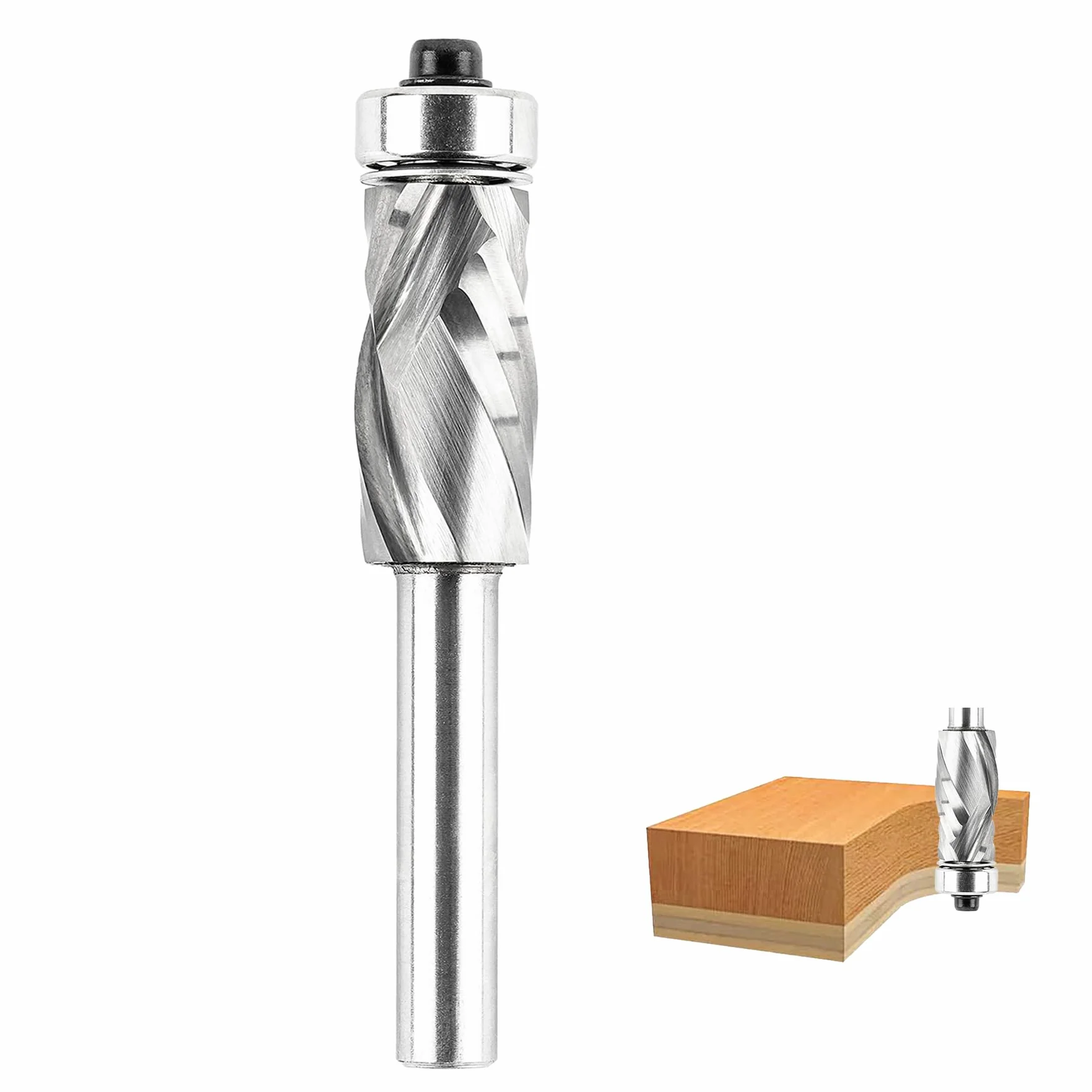 SpeTool Spiral Bündigfräser 8mm Schaft Kompressions Cut Fräser für Oberfräse 12mm Schnittdurchmesser 25mm Schnittlänge Kopierfräser mit Anlaufring Oben VHM zum Holzbearbeitung Zurechtschneiden