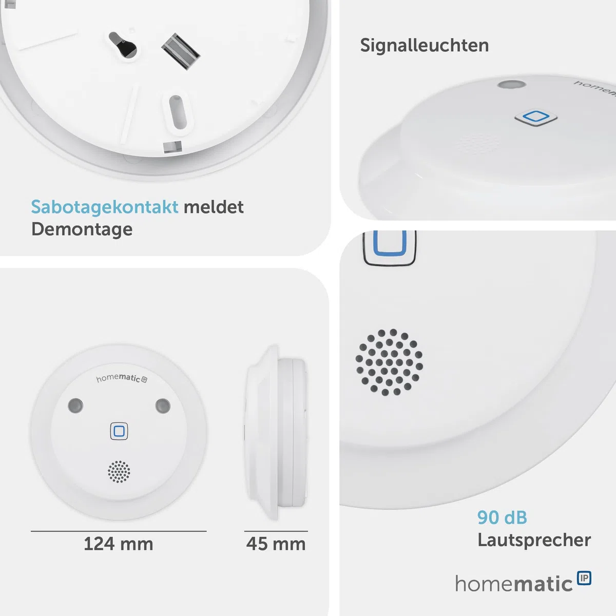 Homematic IP Alarmsirene, Smart Home, kabellose Funk-Innensirene mit App-Funktion warnt hörbar, sichtbar und per Push-Nachricht, 153825A0