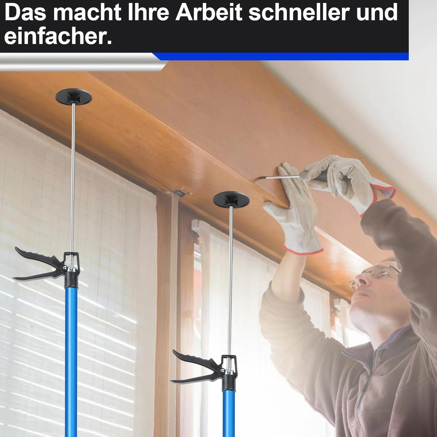 115–290 cm Montagestütze 4er Set Deckenstütze Teleskopstütze höhenverstellbar Einhandstütze bis 50 kg pro Stütze, Baustütze Montagehilfe für Trockenbau, Deckenmontage, Schrankinstallation