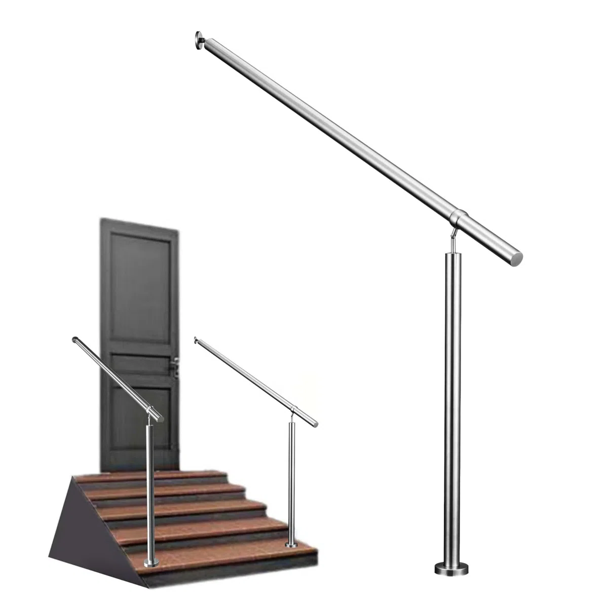 Edelstahl Eingangsgeländer Geländer Treppengeländer Winkelverstellbare Wandhaltegriffe, Silber, Handlauf für Innen- Und Außenbereich Geeignet, 150x95 cm