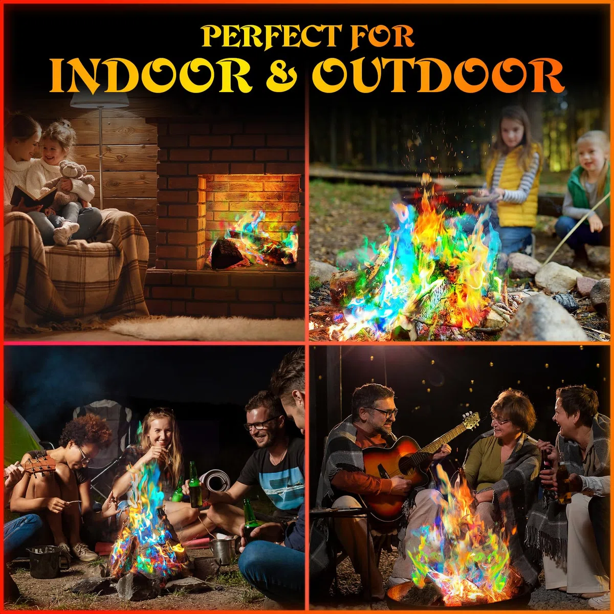 MEKER Feuerfarbwechsel-Pakete – Feuerstelle, Lagerfeuer, Outdoor-Kamine, Lagerfeuer – buntes wechselndes Feuer – perfektes Feuer-Camping-Zubehör für Kinder und Erwachsene (48 Stück)