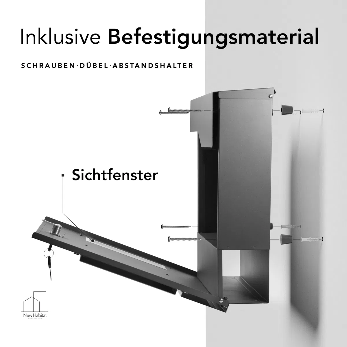 Moderner Briefkasten Personalisierbar Stockholm Anthrazit RAL7016 - mit Zeitungsfach - Wandbriefkasten mit Edelstahl Namensschild und Hausnummer Gravur (Mit Gravur)