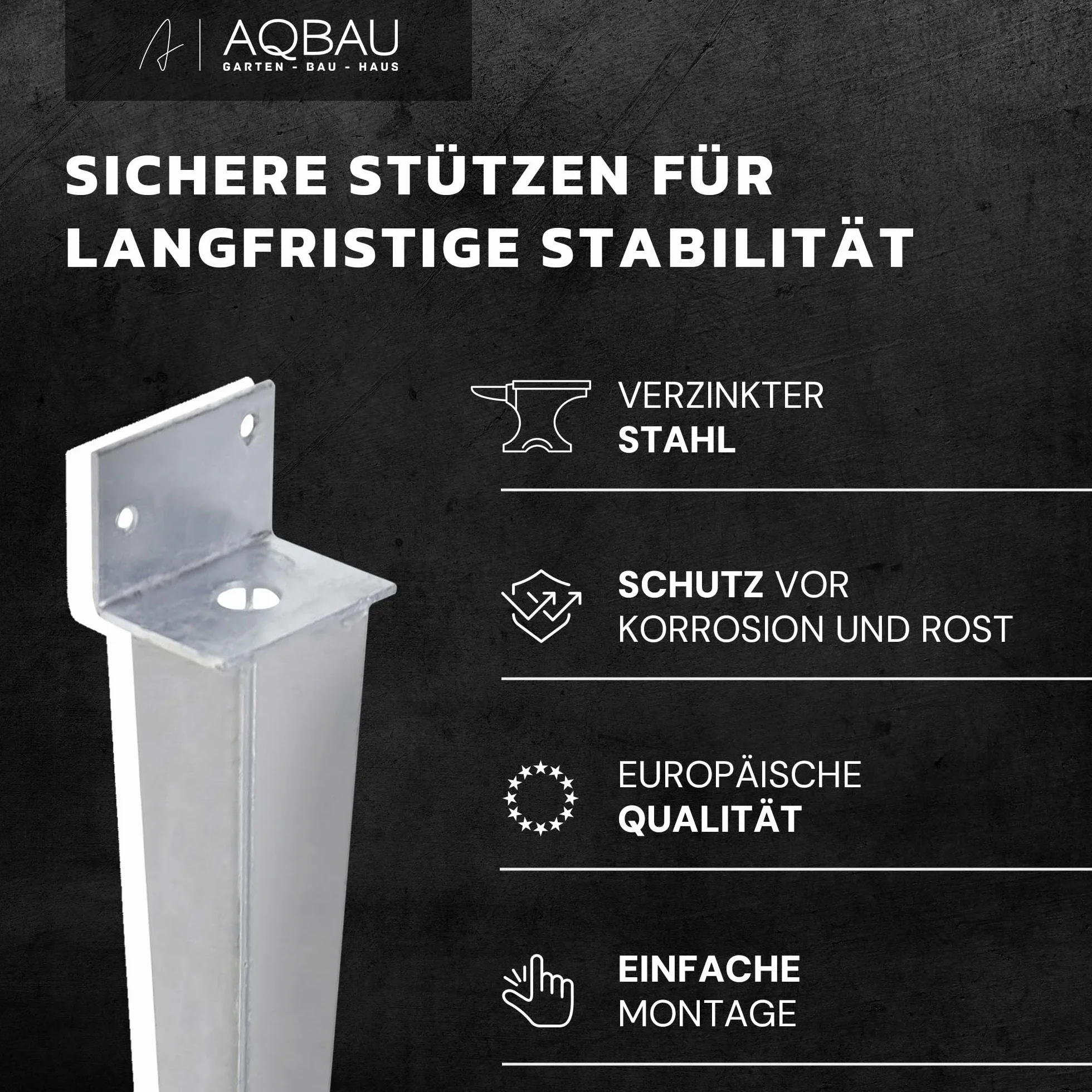 12er Set L-Pfostenträger 40x500 mm zum Einschlagen | Einschlaghülse aus feuerverzinktem Stahl, Bodenanker für Holzpfosten, Zaun, Carport, Pergola und Gartenbau