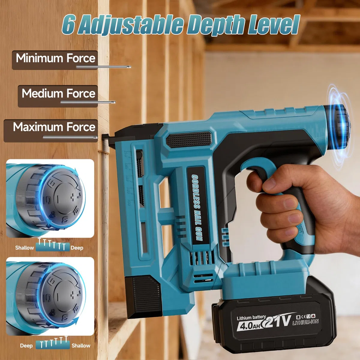 Akku Tacker Kompatibel mit Makita 18V, 18GA 2-in-1 Nagelpistole Akku Nagler, Einstellbare Tiefe, enthält 1 x 4.0Ah Akkus, 1000 Nägel und 1000 Tackerklammer für Holz, DIY und Heimwerker