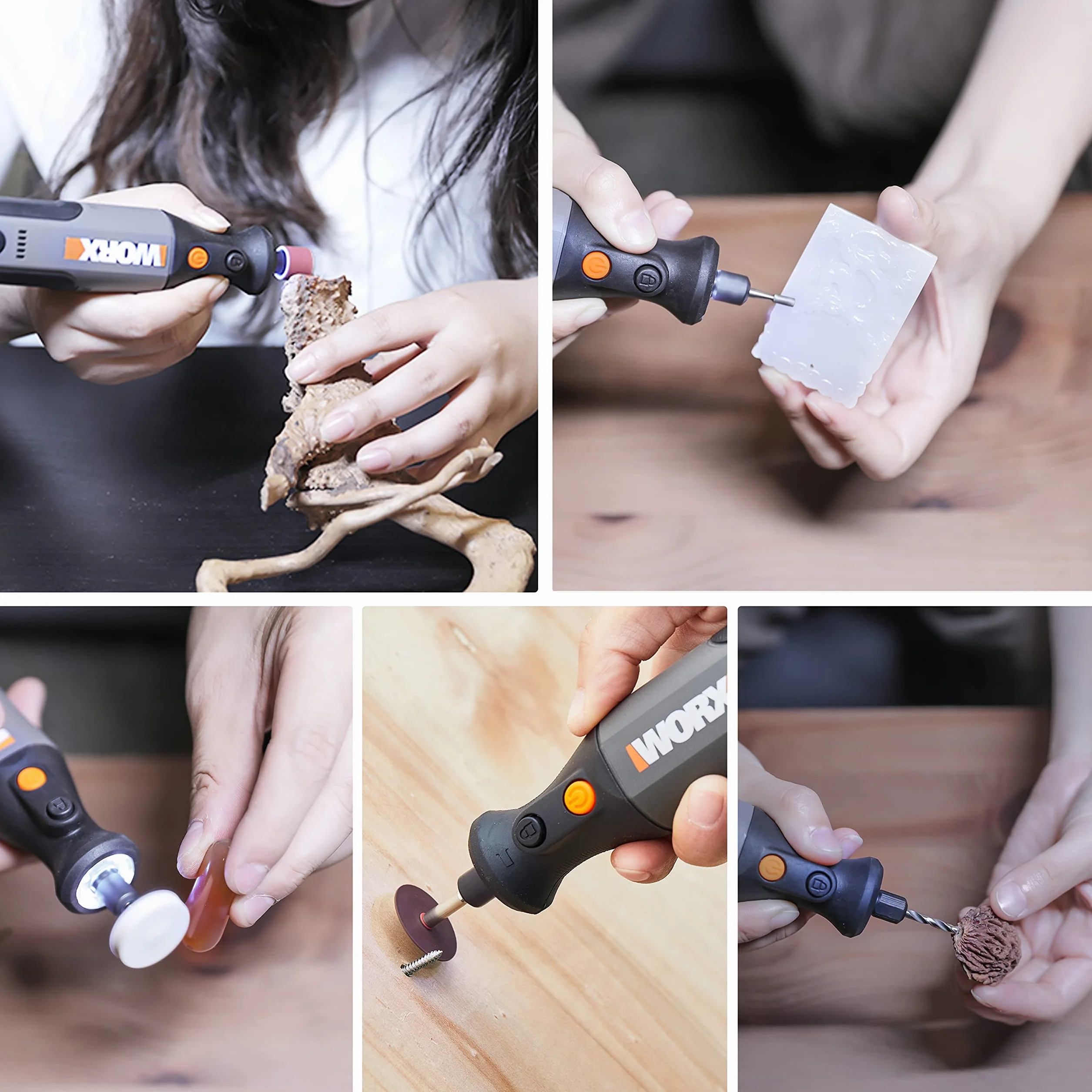 WORX 8V WX106 Multifunktionswerkzeug mit 23 Zubehörteilen, anpassbarer Drehzahleinstellung von 5000 bis 28000 U/min, 3,2 mm Abmessung, USB-Aufladung zum Schleifen, Gravieren, Schneiden, Bohren usw