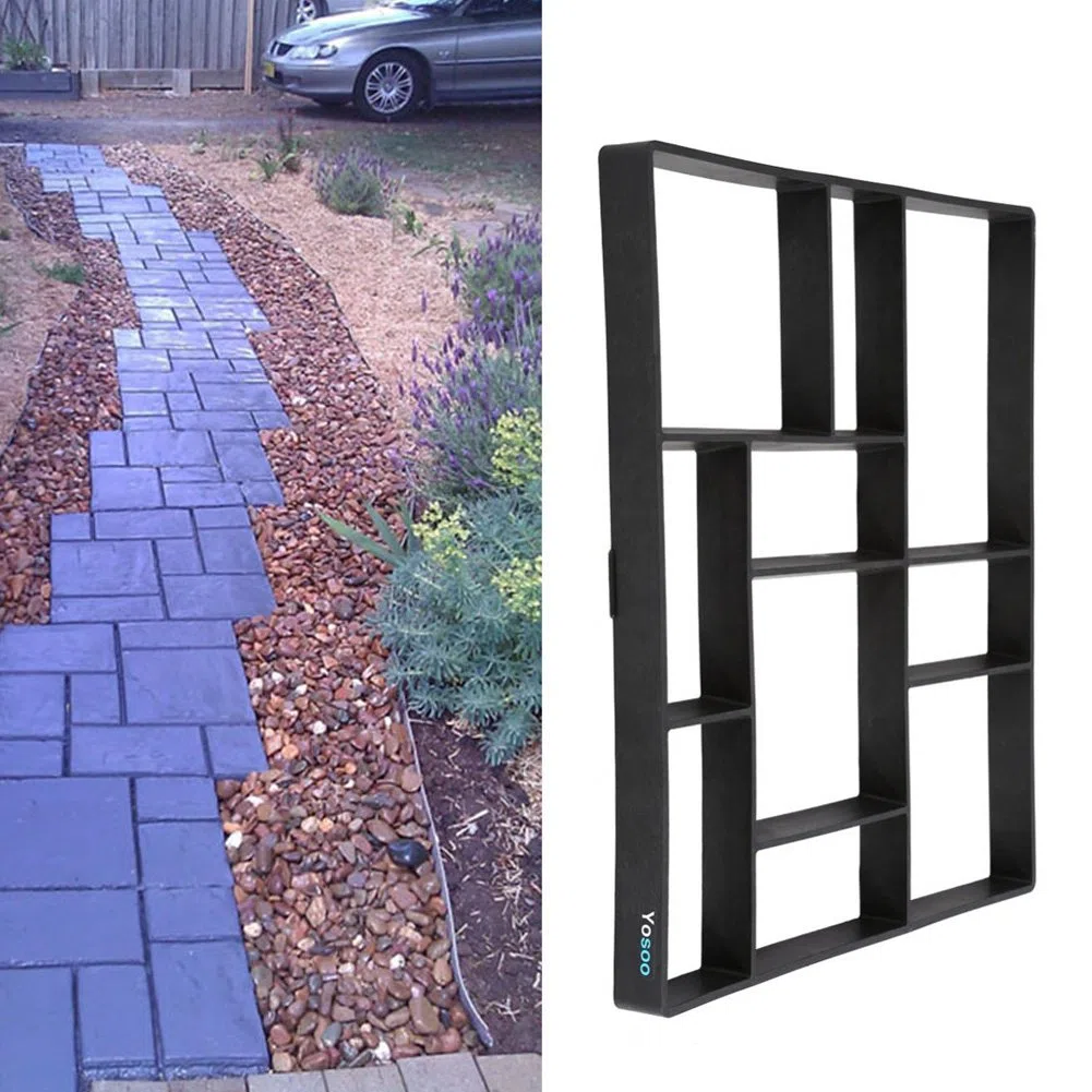 Beton Form, 60,5 x 50 x 4,5 cm Garten DIY Beton Pflastersteine Sprungbrett Form wiederverwendbar Weg Walk Maker Maschine Walk Way, Schwarz