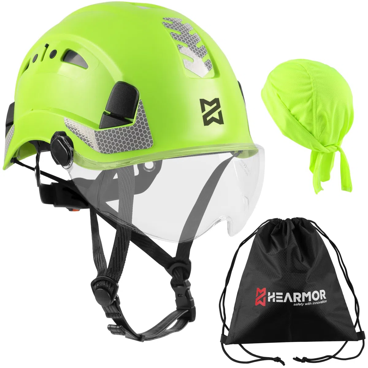 HEARMOR bauhelm mit Visier bauhelme Erwachsene ABS schutzhelm Bergsteiger Helm arbeitshelm Herren EN397 und EN12492 Stoßdämpfung Eindringfestigkeit Angefügt Visiere in transparent oder Smoke