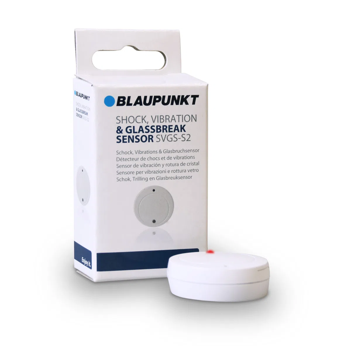 Blaupunkt SVGS-S2 Glasbruchmelder für Funk-Alarmanlagen erkennt Vibrationen und Glasbruch, löst zuverlässig Alarm aus, Glasbruchsensor Weiß