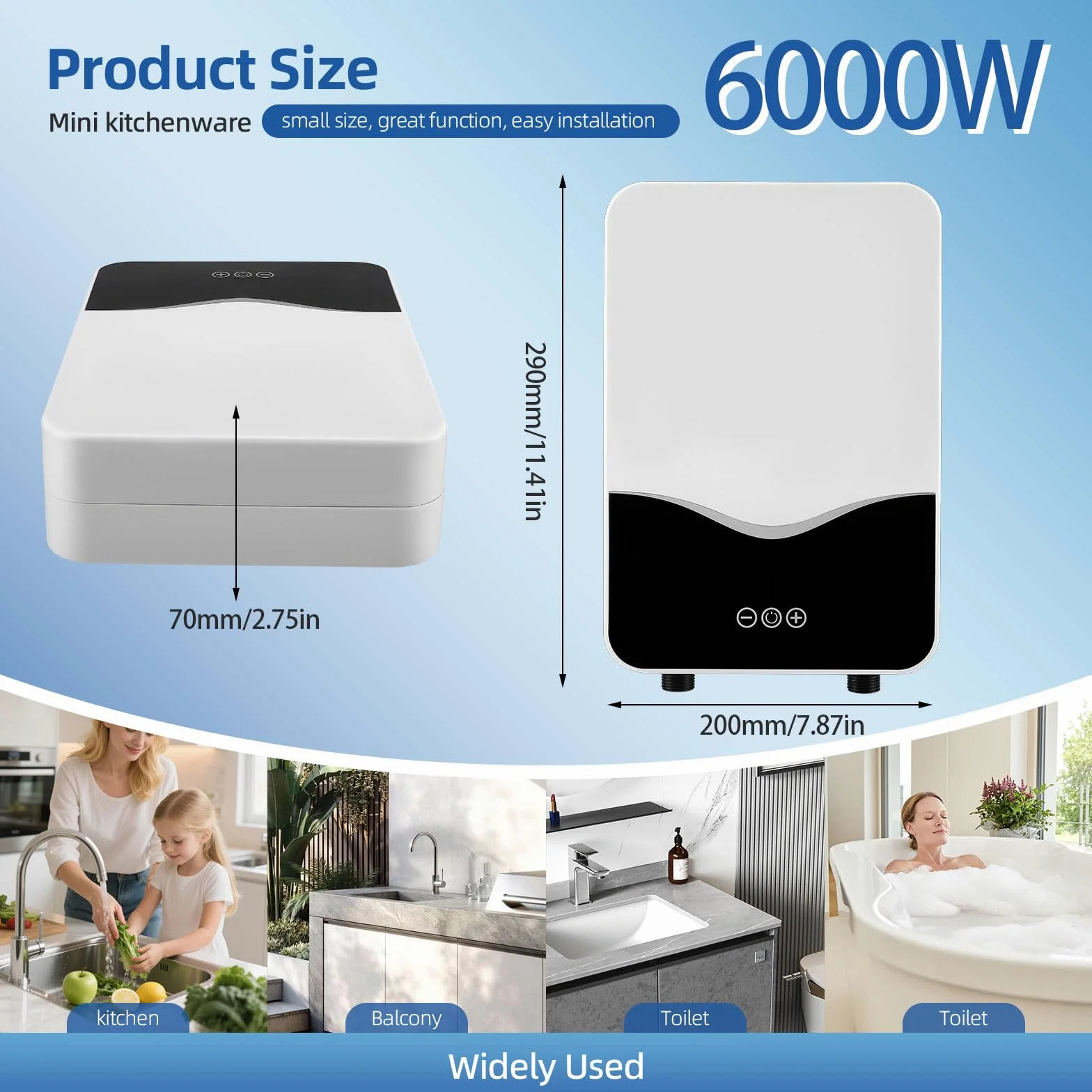 Elektrischer Warmwasserbereiter 5500 W Durchlauferhitzer mit LED-Temperaturanzeige, einstellbar von 30–55 °C IPX4 wasserfest, Wandmontage geeignet für Dusche/Küche (A01)