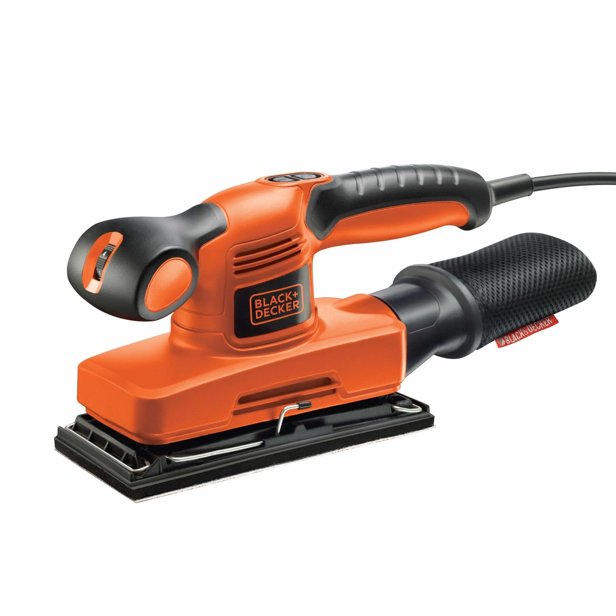 BLACK+DECKER Schwingschleifer (ideal zum Schleifen von großen Flächen, ergonomischer Softgriff, integrierter Staubabsaugung, variable Geschwindigkeit, inkl. 5x Schleifpapier & Koffer) KA320EKA-QS