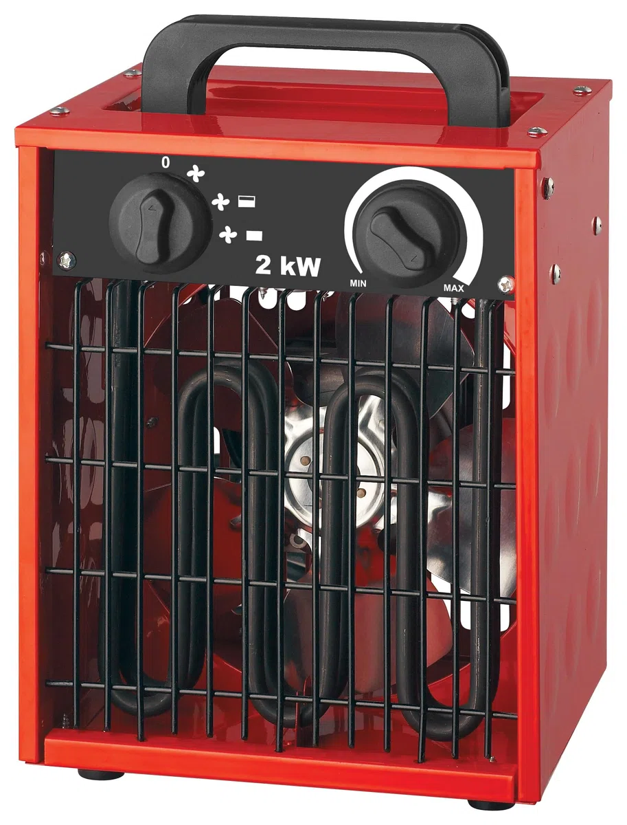SHX Industrie-Heizlüfter 2000W SHX308HEAT2022 – 2000 Watt, Heizelement aus rostfreiem Stahl, 3 Betriebsmodi, spritzwassergeschützt, einstellb. Thermostat, Überhitzungsschutz, Tragegriff, rot/schwarz
