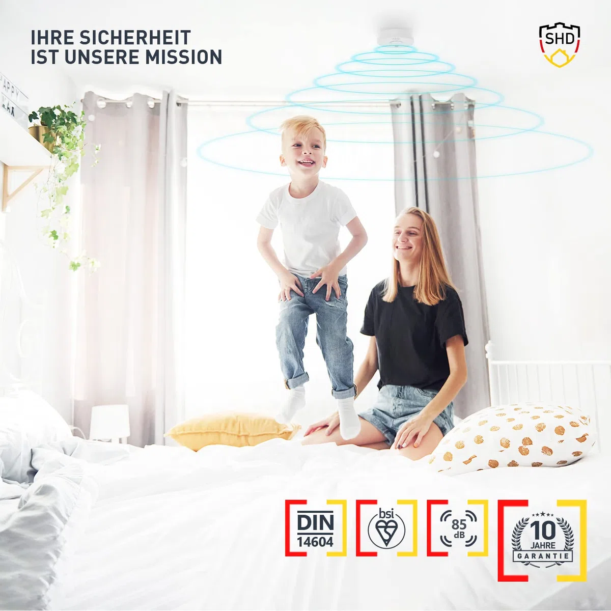 SHD Rauchmelder Set wechselbare Batterien (12x) - DIN EN14604 Geprüft & BSI-Zertifiziert, Brandmelder mit Stummschaltung & Selbsttest Funktion, Rauchmelder Magnethalter geeignet, Feuermelder