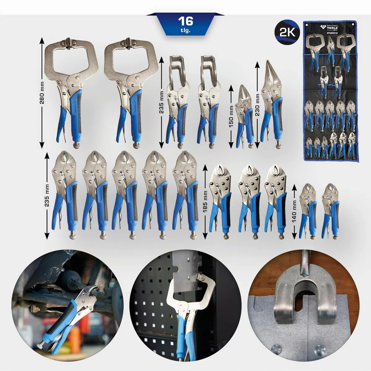 BRILLIANT TOOLS BT065016 Feststellzangen-Satz, 16-tlg. [Powered by KS TOOLS]
