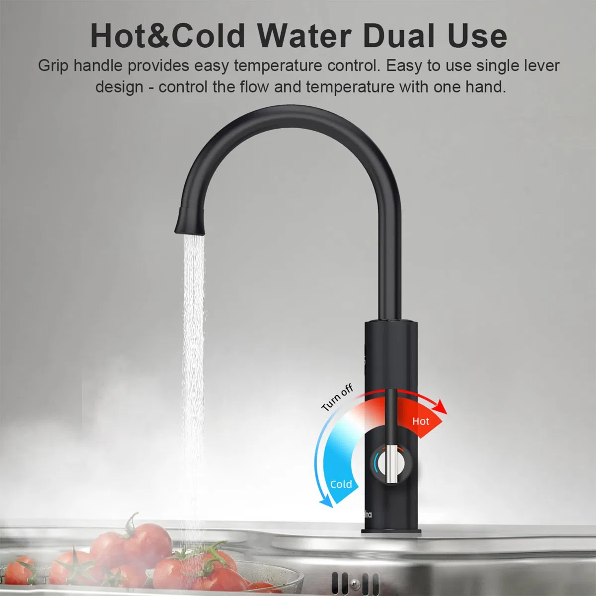 Wasserhahn für Durchlauferhitzer, 220V Heißwasserhahn, Elektrischer Küchenwasserhahn aus Edelstahl, 360 Grad Drehbarer Heiß Wasserhahn (schwarz)