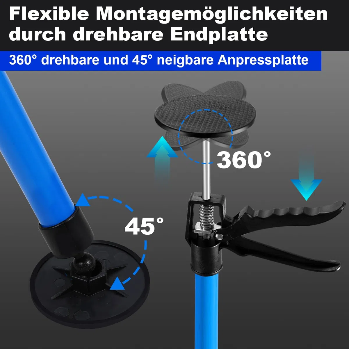 Deckenstütze, Einhandstütze, Montagestütze, 4er-Set professionelles Stuitzstange, Teleskopbereich: 115 cm bis 290 cm, Tragkraft 50 kg, blau (Geeignet für Wagenheber, Wände, Schränke usw)
