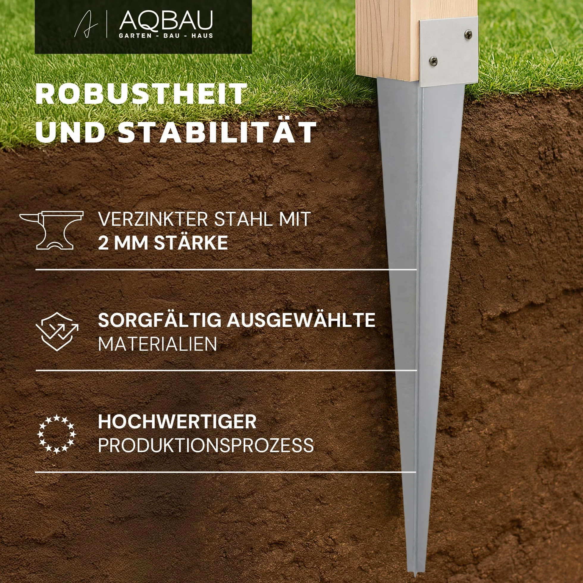 12er Set L-Pfostenträger 40x500 mm zum Einschlagen | Einschlaghülse aus feuerverzinktem Stahl, Bodenanker für Holzpfosten, Zaun, Carport, Pergola und Gartenbau