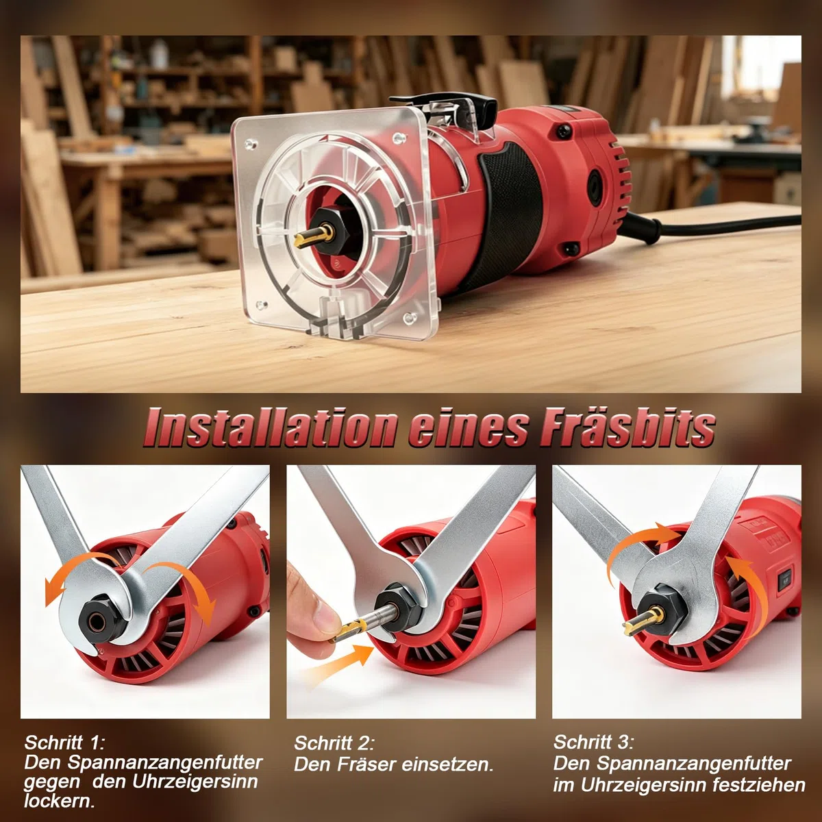 YEARTOP Kantenfräse Holz 800W, Oberfräse Set mit 6tlg. Fräsern in Holzbox, 31000 U/min Einhandfräse Elektro, Palstikbasis & Parallelanschlag Kopierführung für Holzbearbeitung Präzises Trimmen & Nuten