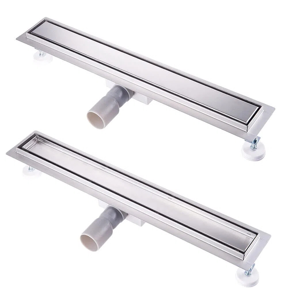 Duschrinne 60 cm Befliesbar Edelstahl komplettset Duschablauf Extra Flach Siphon mit Geruchsstop und Haarsieb Duschabfluss Bodenablauf Größen 30cm -100cm Ablaufrinne für Badezimmer