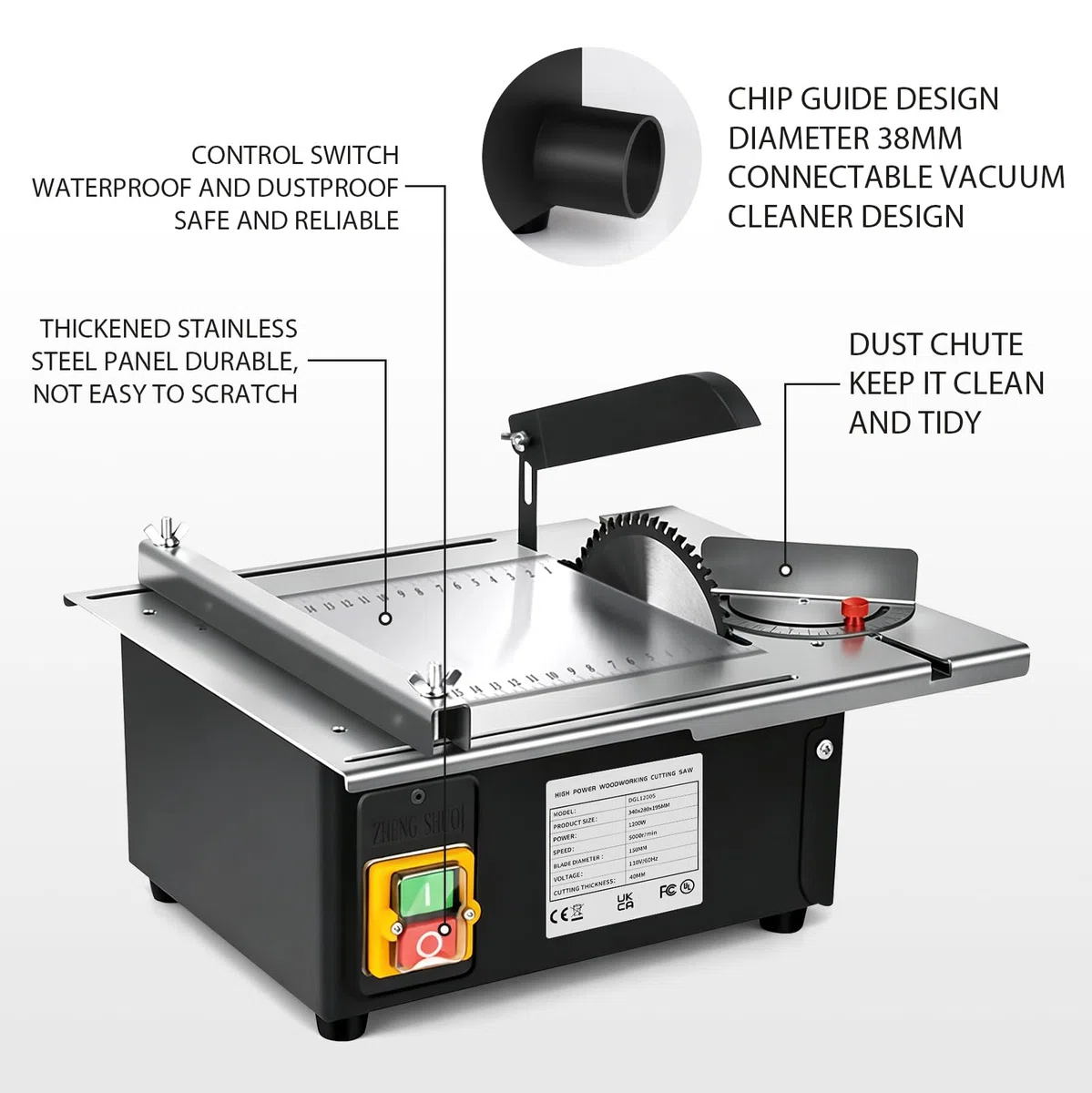 Mini Tischkreissäge, 1200W Tragbare Kleine Desktop Elektrosäge, 40mm Schnitttief, Mini Tischsäge Tragbare Präzisions Schneidmaschine, Mini kreissägefür DIY Schneiden Modellieren, Holzbearbeitung