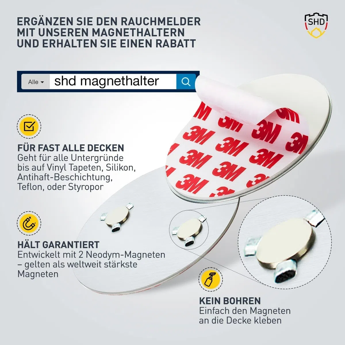 SHD Rauchmelder Set wechselbare Batterien (12x) - DIN EN14604 Geprüft & BSI-Zertifiziert, Brandmelder mit Stummschaltung & Selbsttest Funktion, Rauchmelder Magnethalter geeignet, Feuermelder