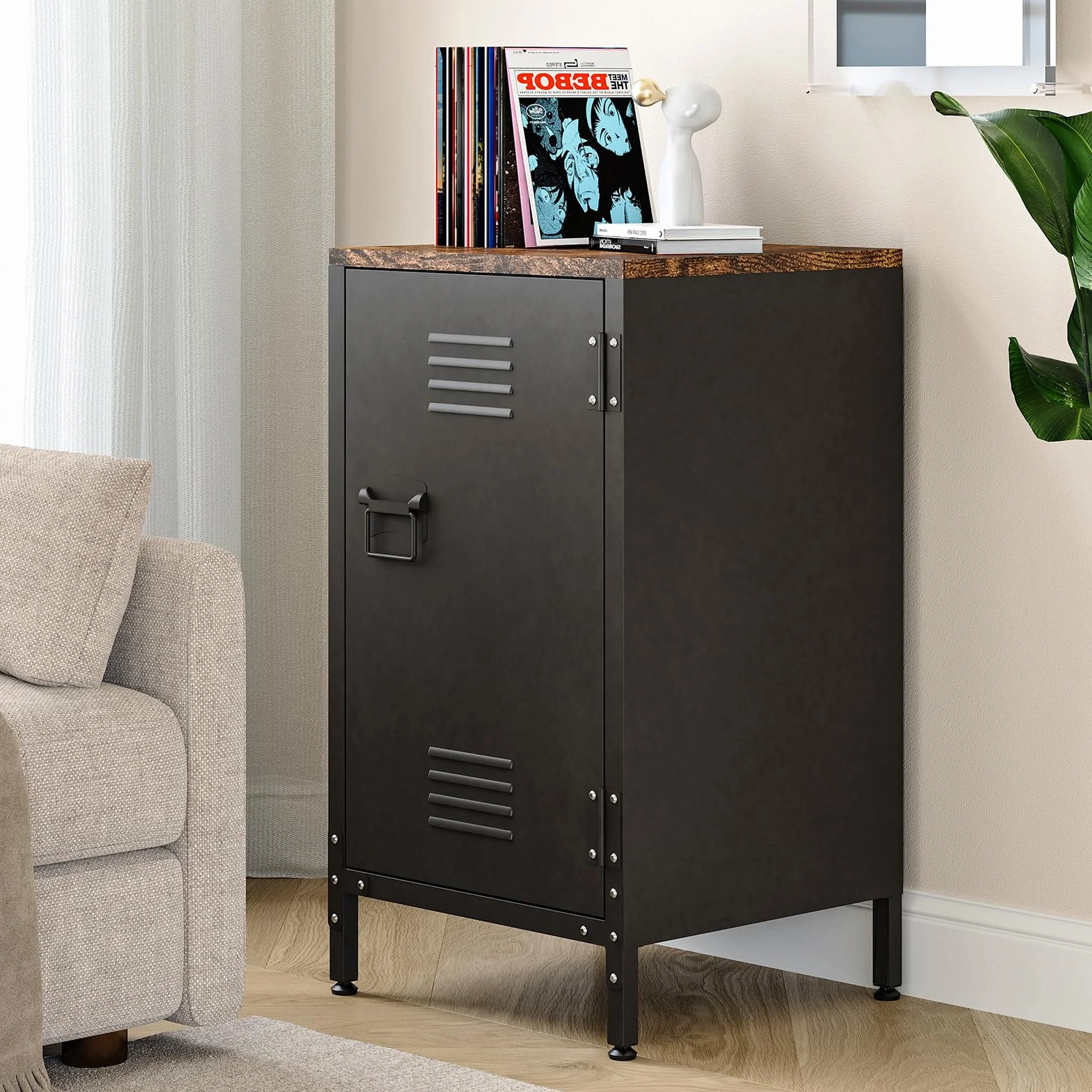 Sightlife Metallschrank Beistellschrank Sideboard Nachttisch Nachtschrank Kommode Schrank im Vintage-Stil verstellbar Einlegeboden Schränkchen für Wohnzimmer Schlafzimmer Metall (43B x 40T x 76H cm)