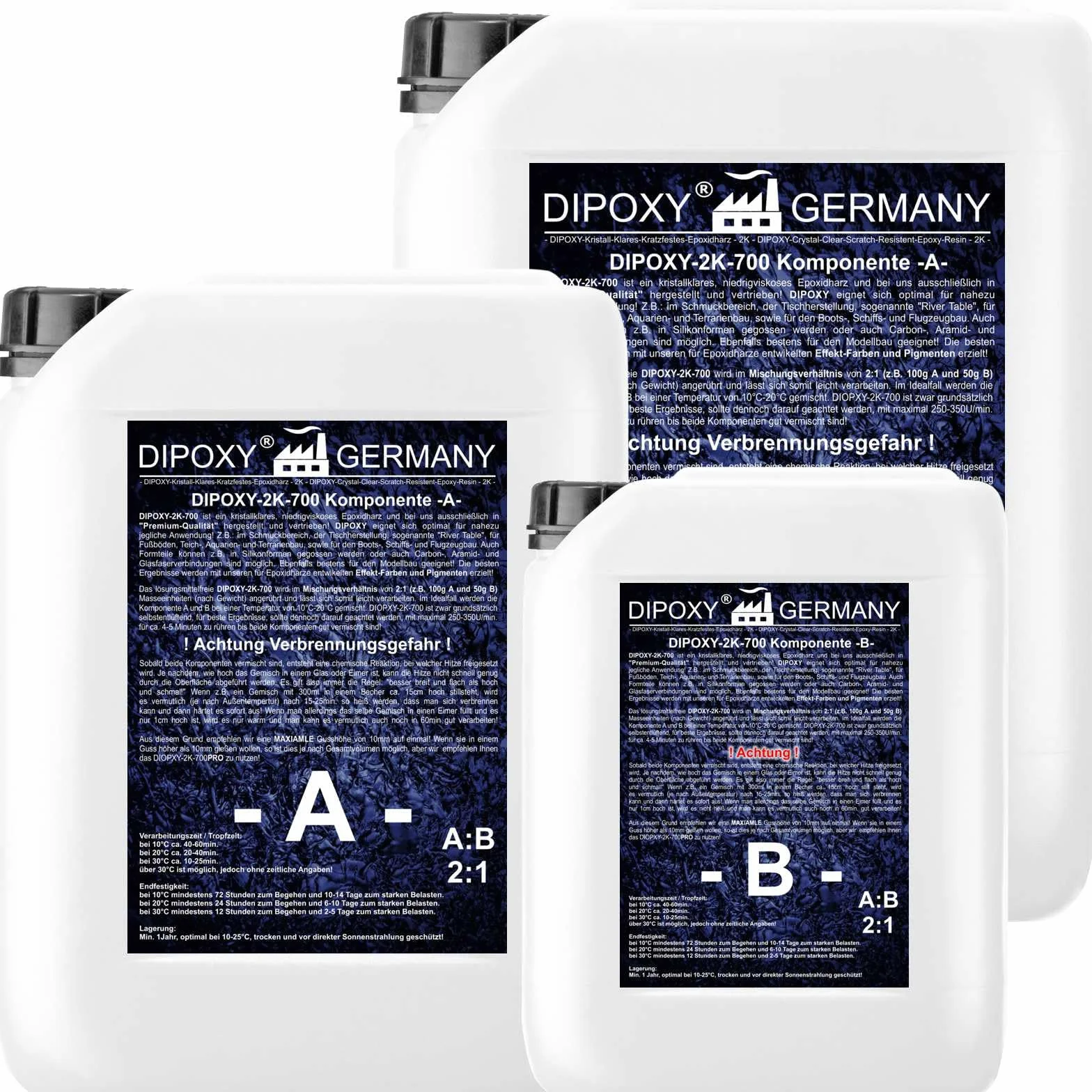 4,5kg Epoxidharz 2K Harz mit Härter EP Laminierharz in Profi Qualität Glasklar und geruchsarm Gießharz Epoxy UV Stab. für Holz Tisch Boden Aquarium Terra Formenbau GFK DIPOXY-2K-700