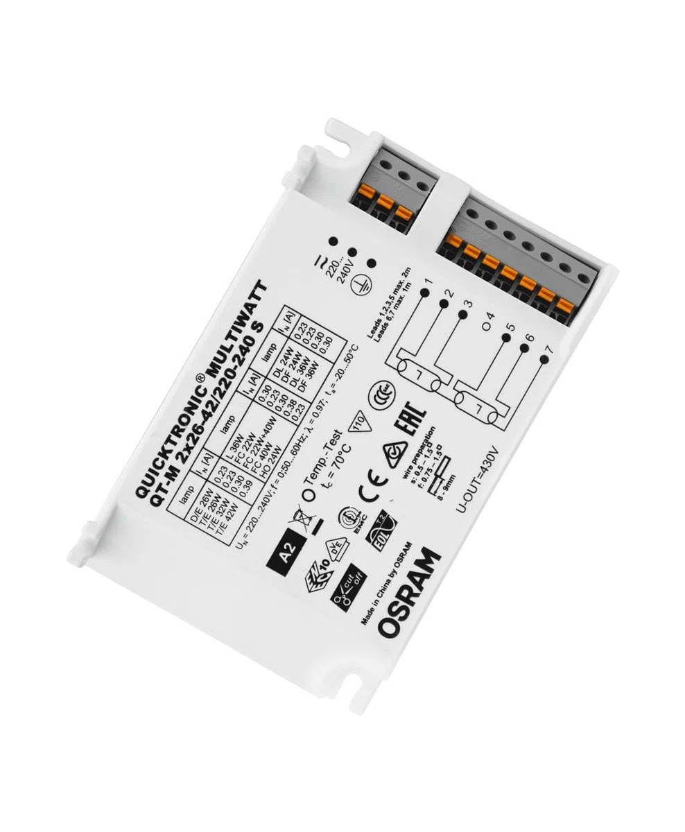 Osram Leuchtmittel Vorschaltgerät QT-M2x26-42/220-240S, 2x26-42W, T16, T16-R, T26, Warmweiß, 2 Stk, A2 Effizienz, IP20