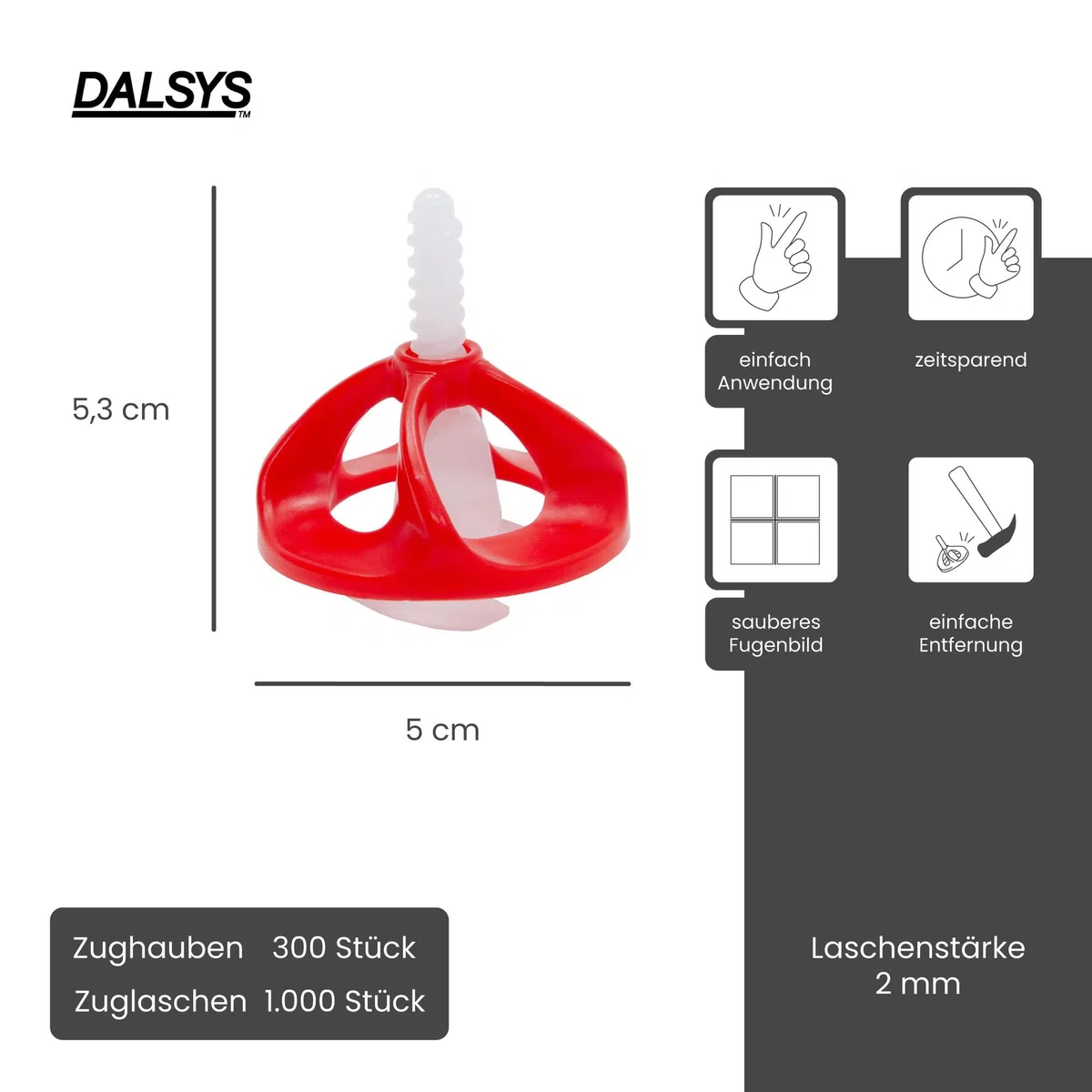 Fliesen Nivelliersystem, 2mm, Set: 1300tlg., 1000 Laschen + 300 Hauben, Verlegehilfe Set, Fliesenleger Werkzeug, Fliesenkeile Kunststoff, Abstandshalter Fliesen, Verlegesystem