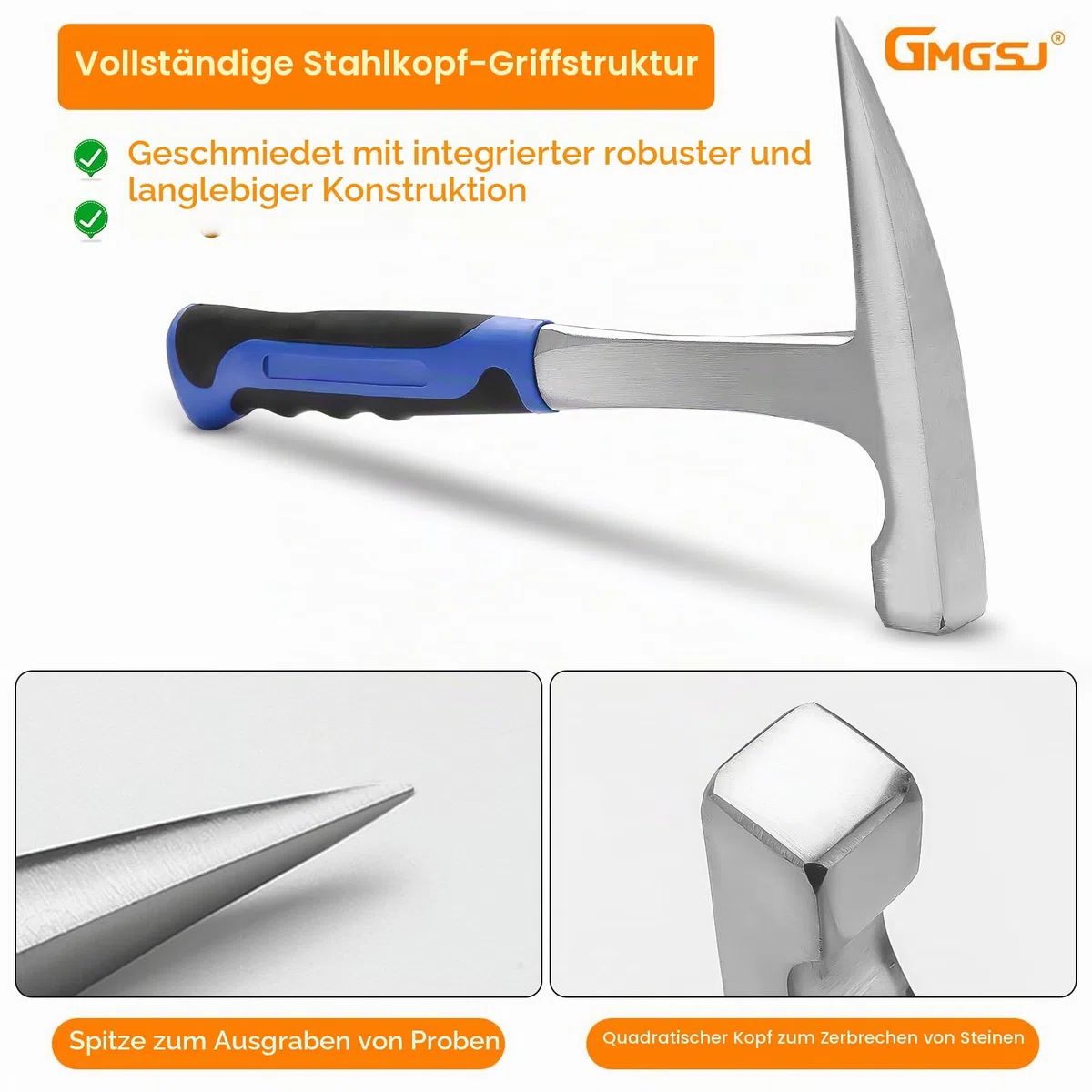19-teiliges Geology Rock Pick Hammer Kit, 23 oz Hammer & 3 Stück Digging Chisels Set für Rock Hounding, Gold Mining & Prospekting, Equipment Tool mit Blow-and-Suck Ball, Whistle (Stil 2)