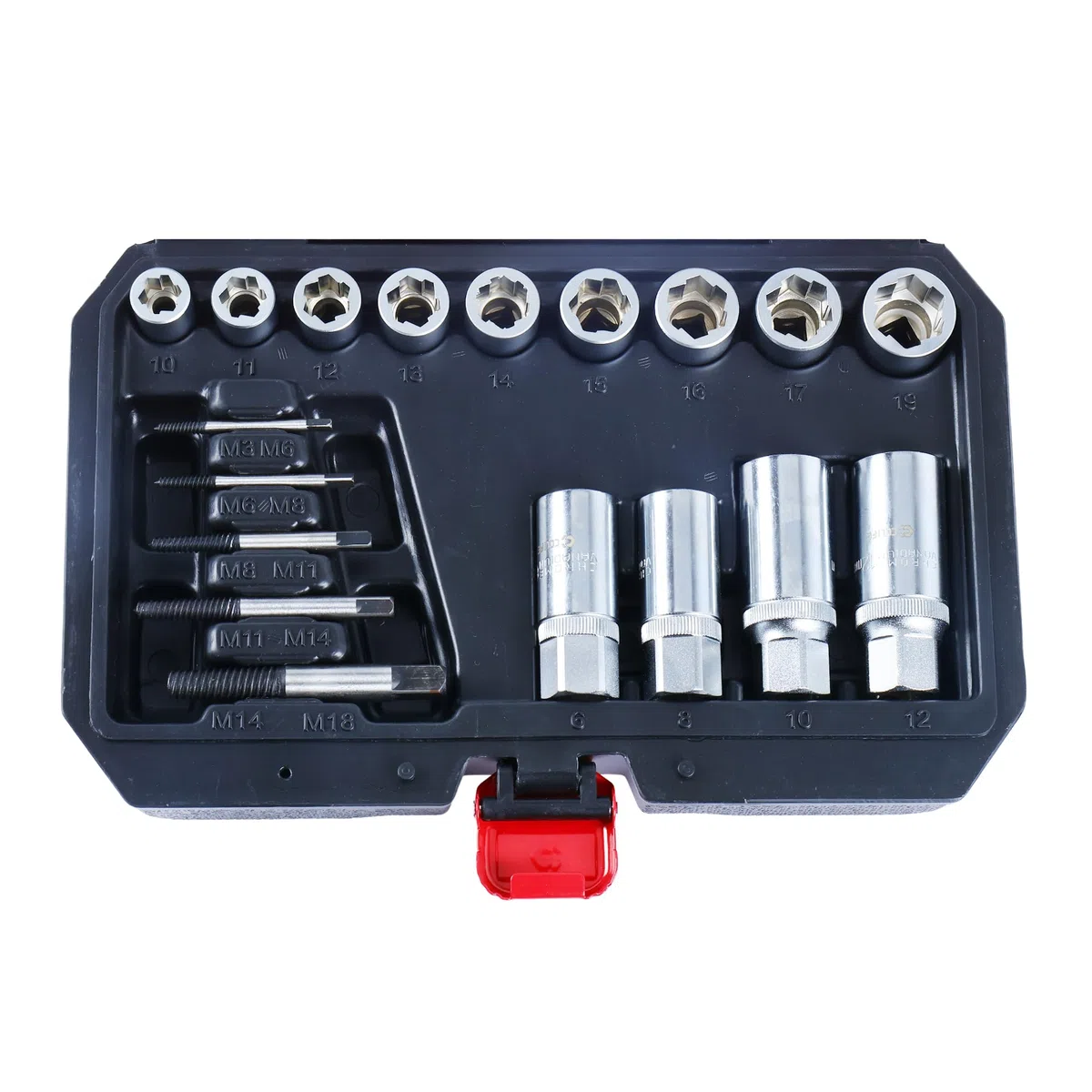 CCLIFE Schrauben-& Bolzen-Extraktor Steckschlüssel-Set, 3/8"(9 Größen 10–19mm)+1/2"(4 Größen 6–12 mm)+M3–M18 Schraubenextraktoren, aus Chrom-Vanadium-Stahl, Handbetrieb, für Auto-Reparatur&Heimwerker