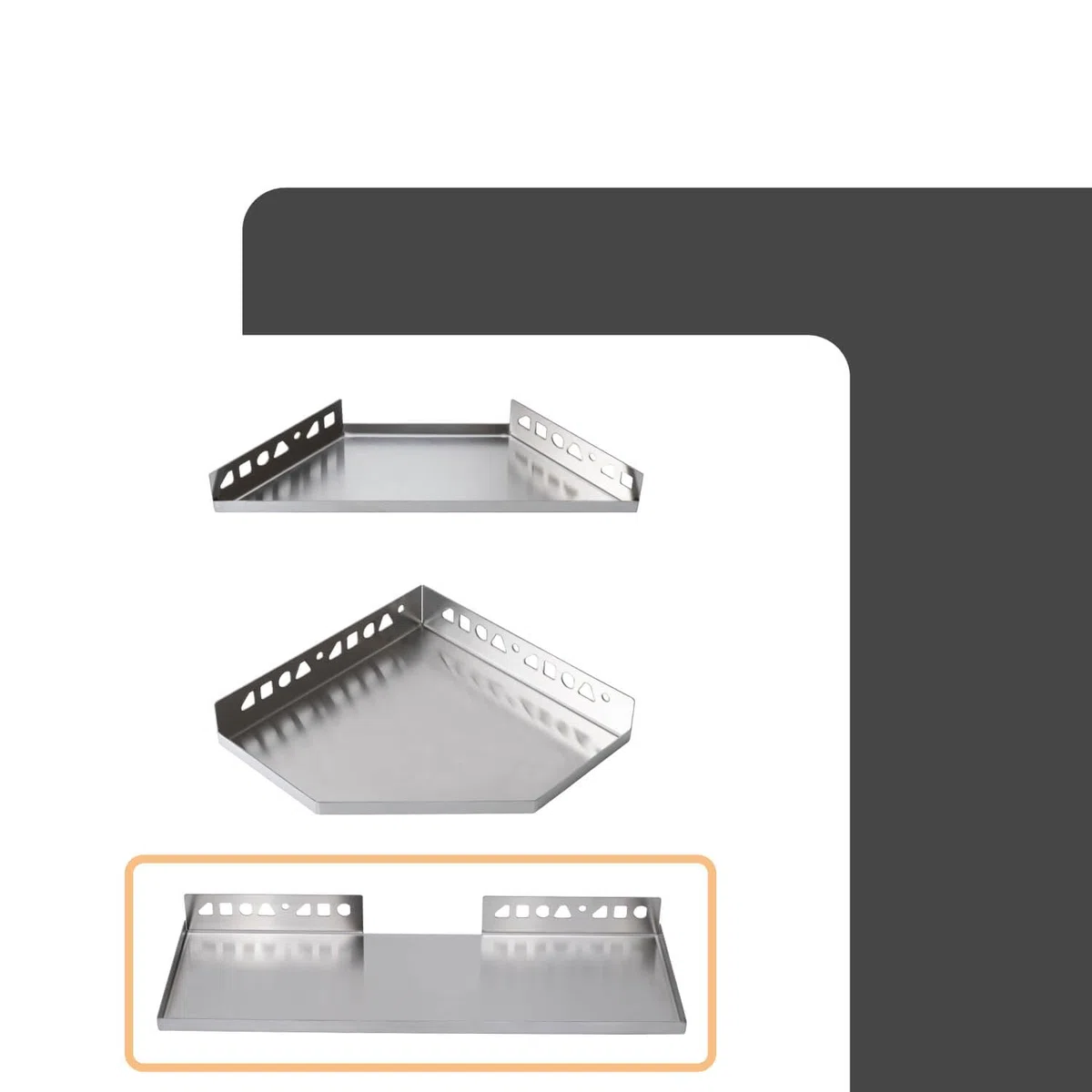Befliesbare Duschablage Ecke 400mm x 150mm Silber Ablage zum Einfliesen, Edelstahl korrosionsbeständig, Bad Accessoires