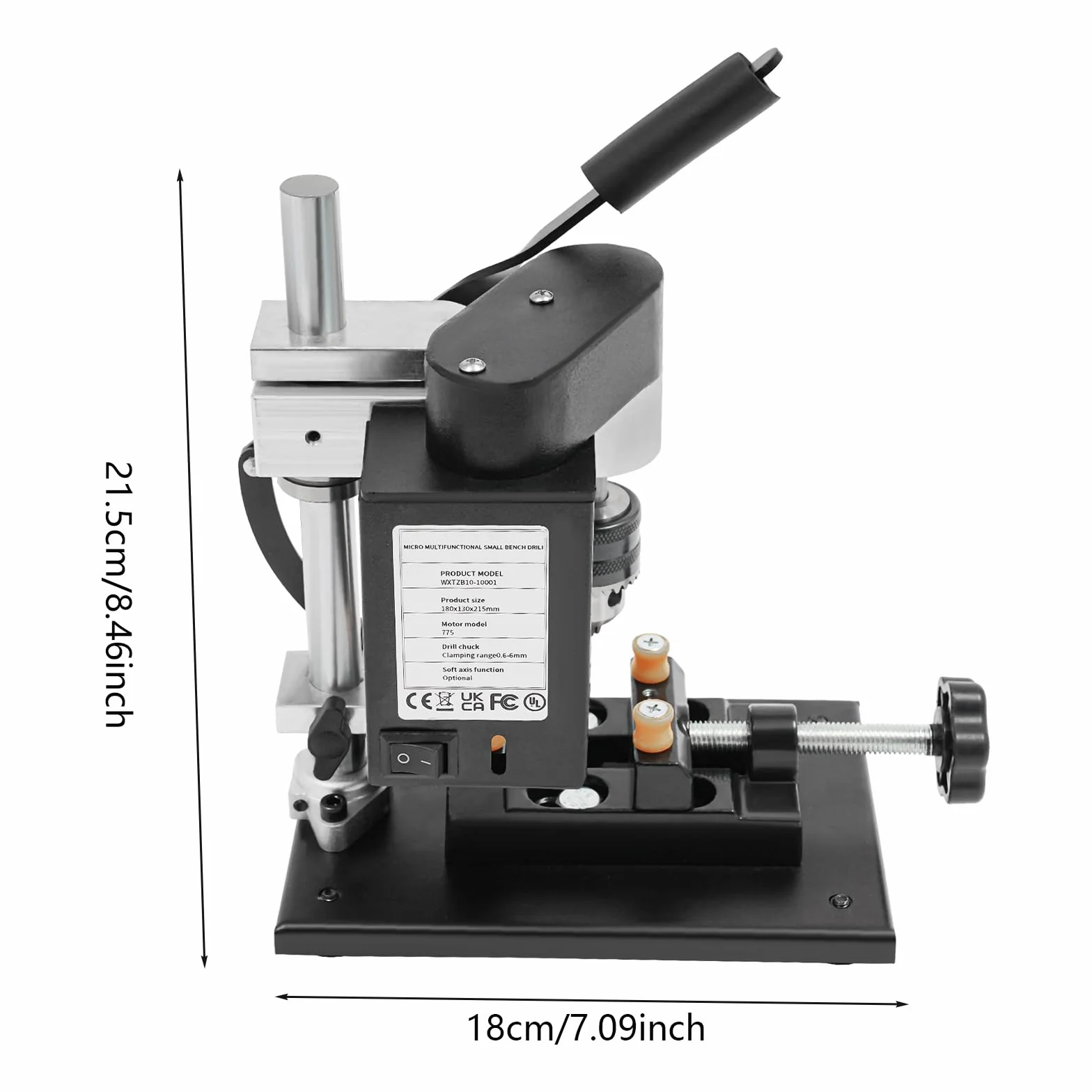 Elektrische Tischbohrmaschine, 220V Standbohrmaschine 7-Stufig Mini-Bohrmaschine, Bohrhub 50mm, Drehzahlbereich 0-8000U/min, Profi Säulenbohrmaschine für Holz, Kunststoff